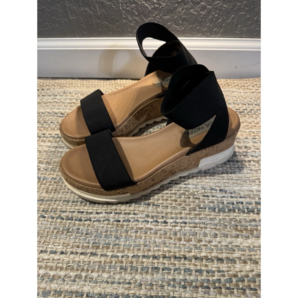 Steve Madden Platform Wedge Strappy Sandals Black 6.5